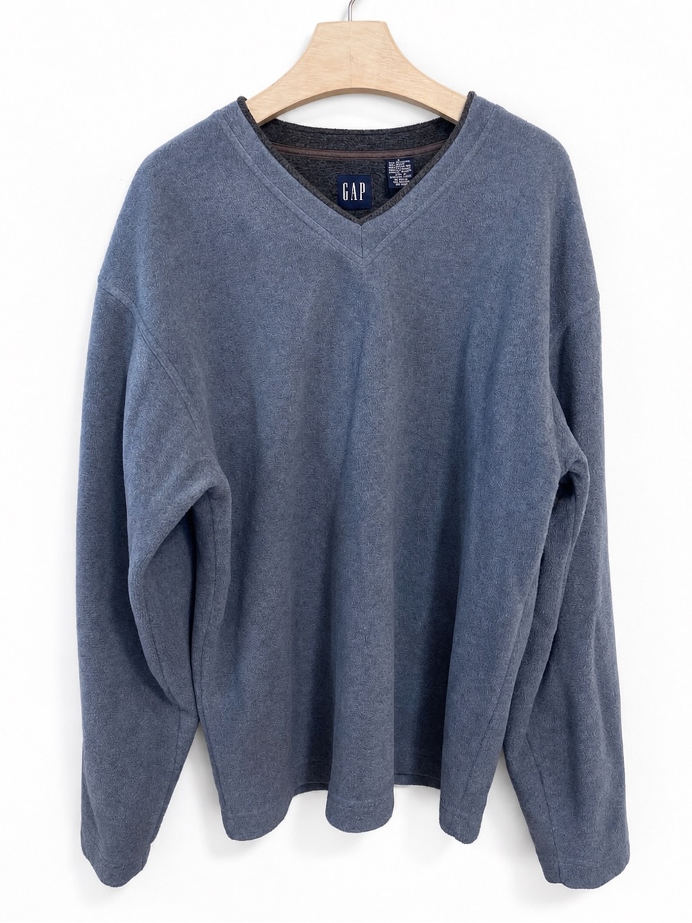 Vintage GAP Pullover Fleece Sweatshirt V-Neck Large Blue Gray Mens